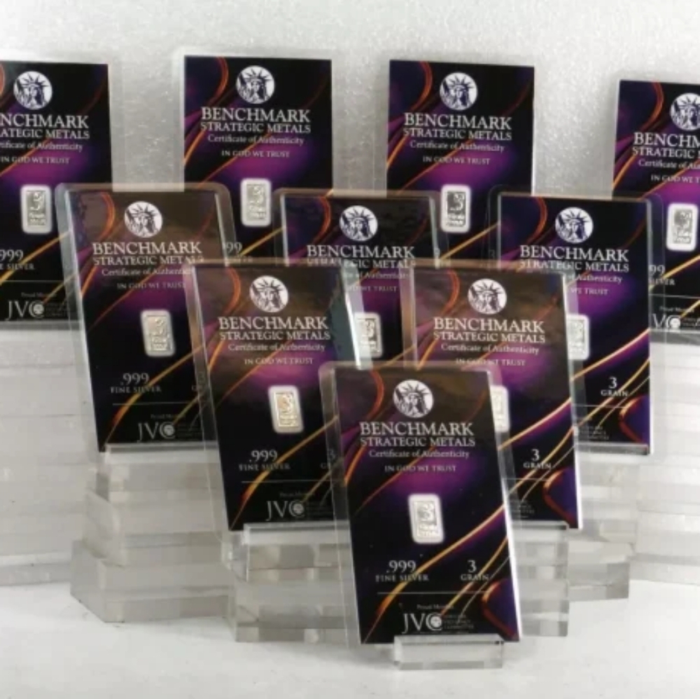 Set of 10x 1/10th gram silver bars bullion CERTIFIED .999 pure silver bars